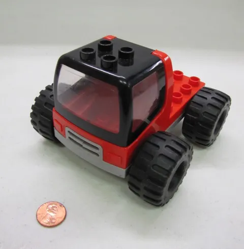 Vintage Lego Duplo Red Monster Truck w/ Large Black Tires Wheels Vehicle Cab