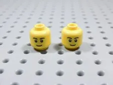 LEGO Lot of 2 Yellow Printed Heads Minifig Black Eyebrows Smile BT