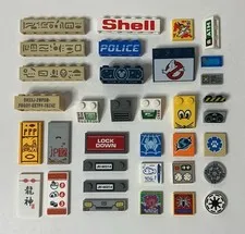 Authentic LEGO Sticker & Printed Tiles Lot: Computer, License Plate, Disney, etc
