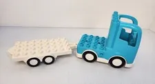 Lego Duplo WHITE FLAT BED TRAILER 4x8 With Semi Truck Vehicle Part Piece
