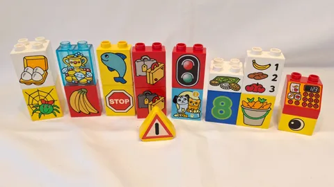 LEGO Duplo Printed 17 Bricks Lot Fish Stop Register Spider Jewels Cats Dogs