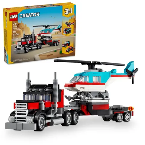 LEGO Creator 3 in 1 Flatbed Truck with Helicopter Toy, Transforms Multicolor