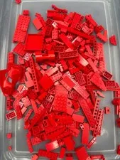 1 lb. Bulk Mixed Red Legos - standard blocks and unique pieces (Lot A)
