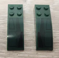 Lego 44126pb042L 44126pb042R Dark Green Slope Curved 6x2 Black Geometric Pattern