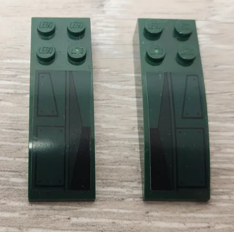 Lego 44126pb042L 44126pb042R Dark Green Slope Curved 6x2 Black Geometric Pattern