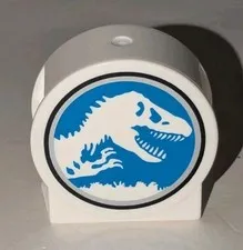 Lego Duplo White 1x2x2 Round Top W/ Jurassic World logo Pattern Part 14222pb013