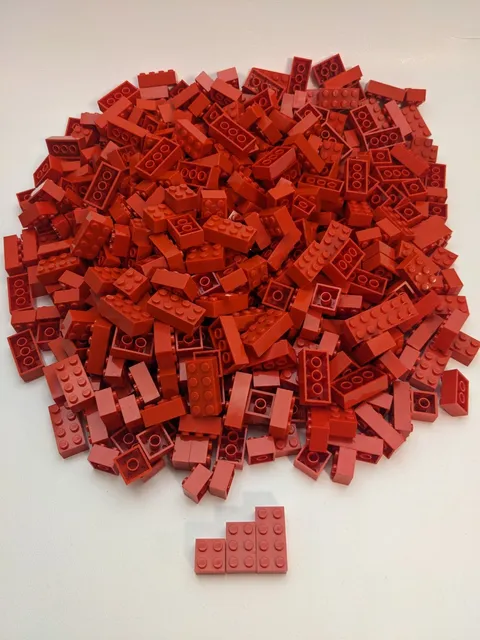 LEGO 400pcs Red Mix 2x2 2x3 2x4 Bricks Bulk Lot Cleaned Assorted City
