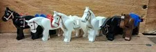 Vintage Lego Horse Lot (7) Castle Black White Brown Horses saddles
