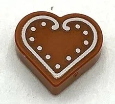 Lego New Dark Orange Tile Flat Smooth Round 1 x 1 Heart w/ White Cookie Icing