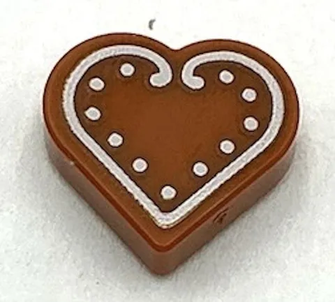 Lego New Dark Orange Tile Flat Smooth Round 1 x 1 Heart w/ White Cookie Icing