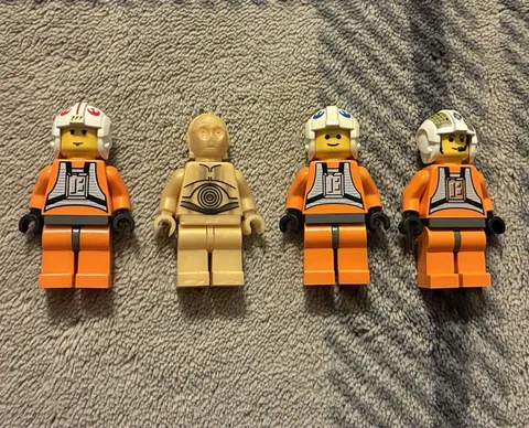 LEGO Star Wars Lot of 4 OG Minifigures Pearl Gold C-3PO, Luke Skywalker, Pilots