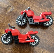 LEGO Motorcycle vehicle lot of 2 red/black/gray w/ wheels (2 pcs)