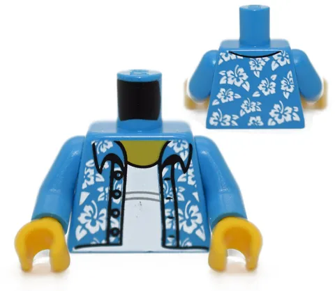 LEGO Minifigure Torso Dark Azure Blue Hawaiian Shirt beach unbuttoned 6193838
