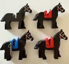 LEGO Vintage Castle Black Horses Lot of 4 w/ 3 Saddles Knight Castle