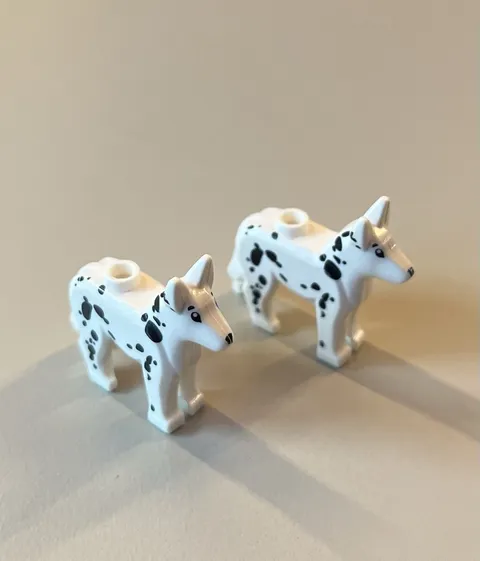(x2) LEGO Dog Alsatian German Shepherd w/ Black Eyes Nose and Spots Pattern Pets