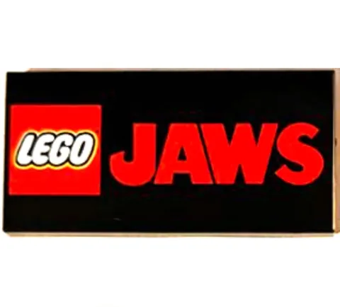 new LEGO Tile 2 x 4 with printed LEGO Logo and Red 'JAWS' Pattern from set 21350