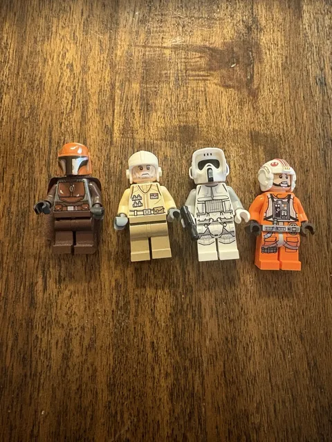 Lego Star Wars Minifigure Lot Of 4 Luke, Hoth Rebel, Scout Trooper, Mandolorian