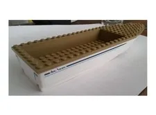 LEGO - Boat, Hull Unitary - White w/ Dark Tan Top & 'de luxe' & Stripes Stickers