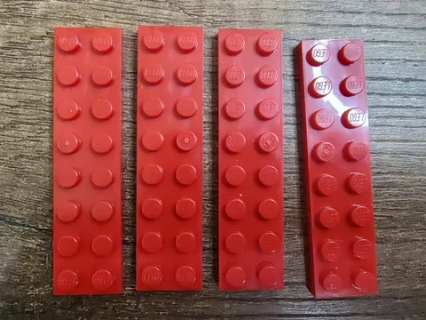 LEGO Parts 3034 (4pcs) Plate 2x8 Red