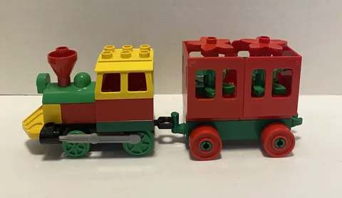 Lego Duplo Push Train Engine & Caboose Passenger Freight Car with Trees 3