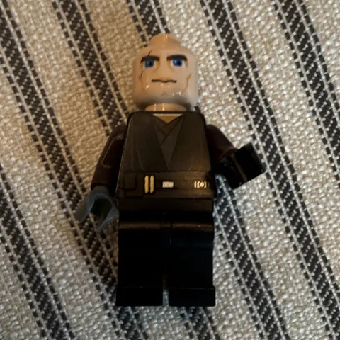 LEGO Minifigure, Black Outfit, Gray Hands, Bald Head, Plastic