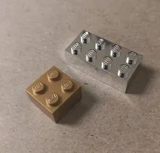 LEGO Chrome 2x4 Brick & Metallic Gold 2x2 Brick Pieces
