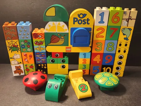 VTG Lego Duplo Printed Decorated Bricks Lot 50+ Educational Animals Post Cleaned