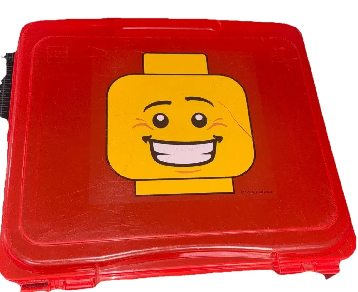 LEGO Storage Case Red Minifigure Head Box IRIS USA Vintage 2010 Hinged Scratched
