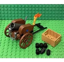 New MOC Pirates / Castle Shooting Cannon With Wagon Wheels,6 Cannonballs,1 Crate