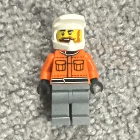 LEGO Minifigure Orange Jacket Gray Legs White Helmet Black Hands Beard 1pc