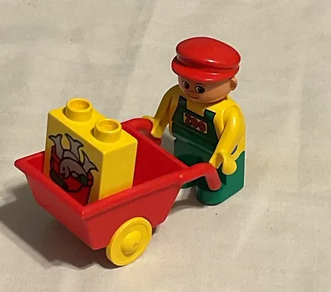 Lego Duplo 3-piece Zoo Keepers Mini Figures and Wheelbarrow Lot Of 3 Vintage