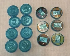 LEGO Dimensions Toy Tag Lot 14pcs Blue Bases with Printed Multicolor Discs