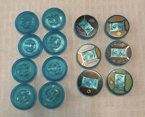 LEGO Dimensions Toy Tag Lot 14pcs Blue Bases with Printed Multicolor Discs