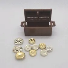 LEGO Pirates Pirate Ship Brown Treasure Chest w/ Gold & Silver Coins Lot 11 pcs