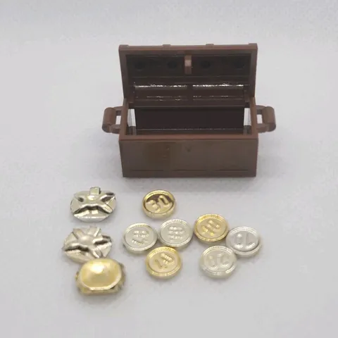 LEGO Pirates Pirate Ship Brown Treasure Chest w/ Gold & Silver Coins Lot 11 pcs