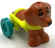 Lego New Dark Orange Dog Friends Dachshund Animal Pet Handicap Wheelchair
