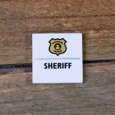 LEGO White Tile 2 x 2 Gold Police Badge and Black 'SHERIFF' Pattern 3068pb1102