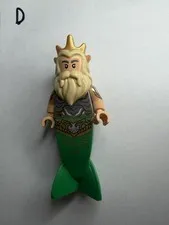 Lego New King Triton The Little Mermaid Gold Crown Green Tail Shell Minifigure