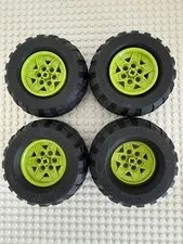 (4) LEGO Wheel Tire Lot-81.6 x 38R Balloon Wheels-LIME GREEN RIMS-Technic
