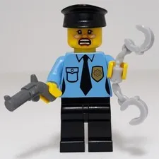 Lego Grandma Police Officer Minifigure W Hat Holding Revolver Gun And Handcuffs