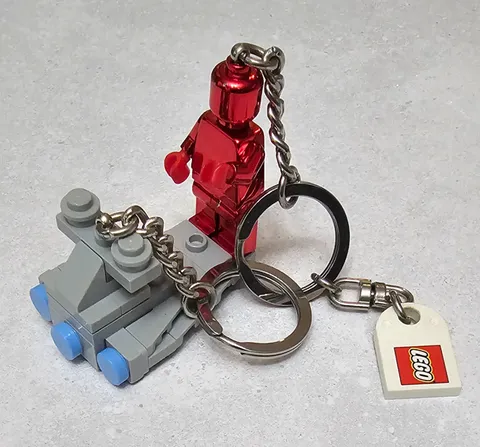 2 LEGO Keychain Lot Star Wars Star Destroyer Bag Charm & Red Chrome Minifigure
