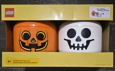 LEGO STORAGE HEADS HALLOWEEN EDITION 2 PACK LARGE JACK O LANTERN AND SKELETON 