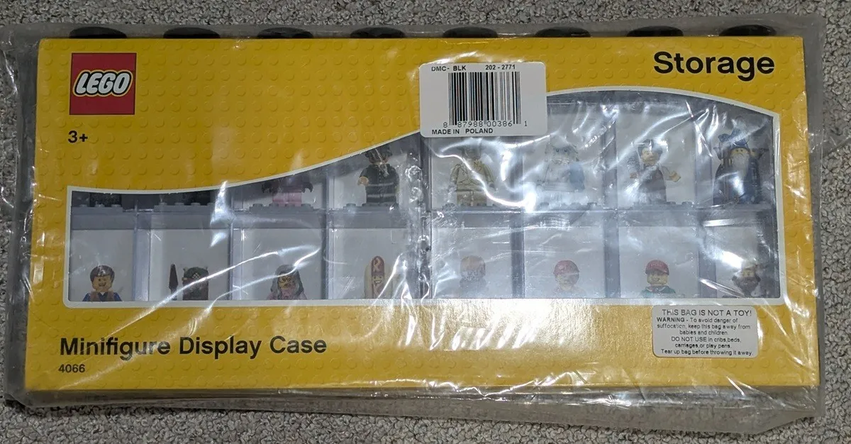 LEGO 4066 Black Minifigure Display Case holds 16 figures.