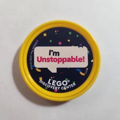 Legoland Pop Badge Lego 'I'm Unstoppable!' Discovery Center Yellow 2024