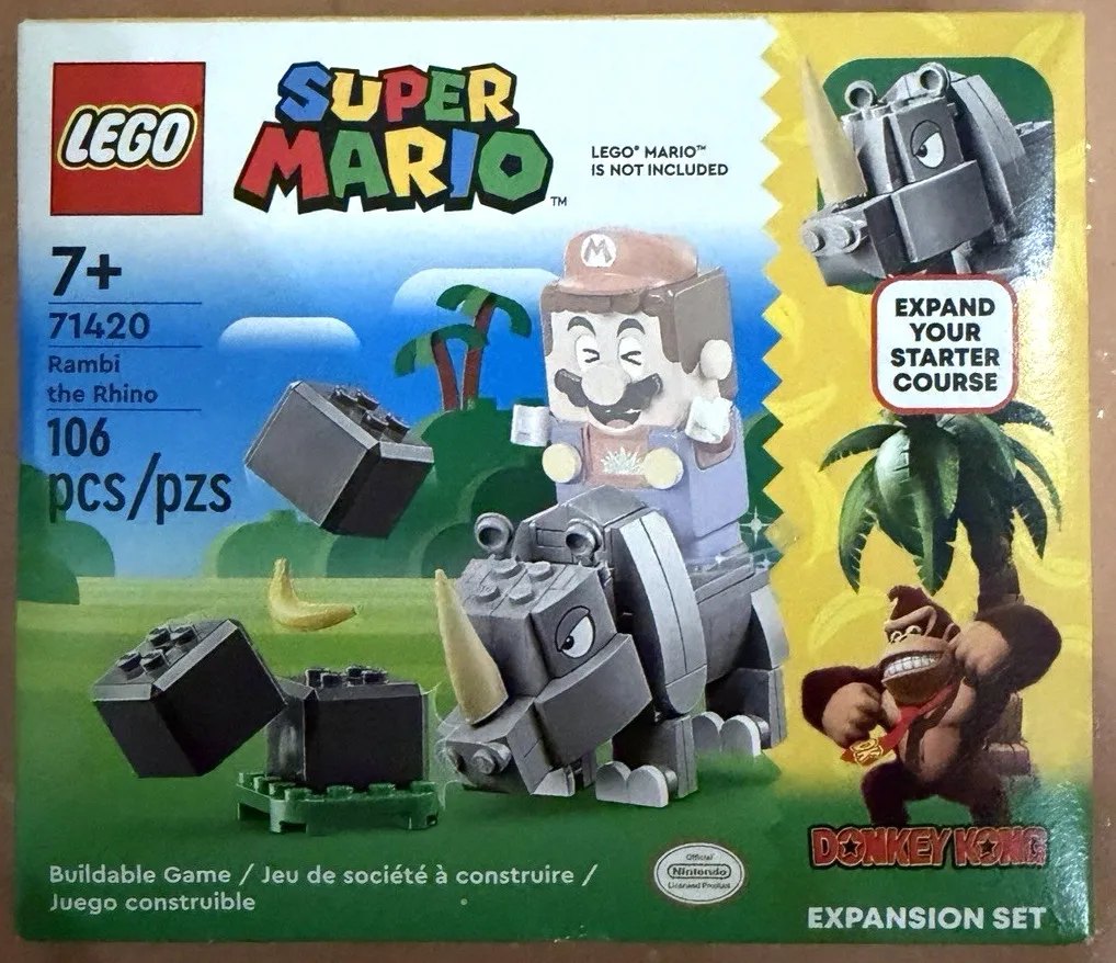 New LEGO Super Mario: Rambi the Rhino Expansion Set (71420) Retired, Ships Free!