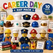 LEGO Career Day Dress-Up Hat Pack Lot of 10 Random Hats Genuine Play Pretend