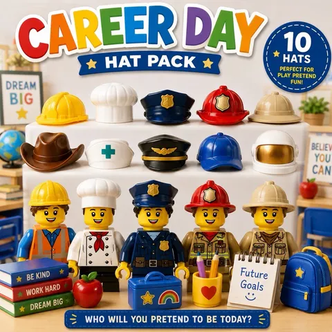 LEGO Career Day Dress-Up Hat Pack Lot of 10 Random Hats Genuine Play Pretend