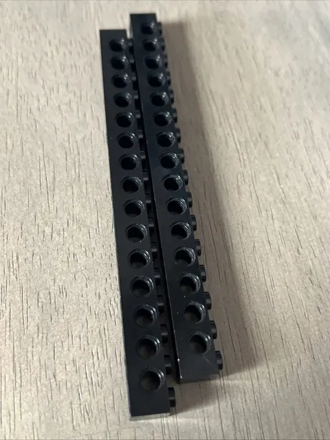 LEGO 3703 Black Technic, Brick 1 x 16 with Holes 2 Pieces
