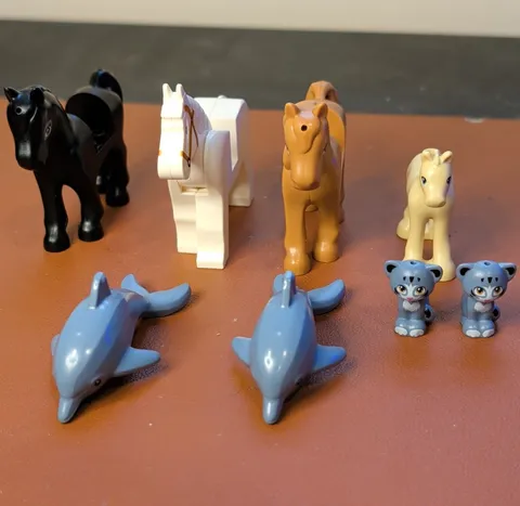 LEGO Animal Lot Horses, Dolphins, Cats Multicolor Plastic, 8 Pieces