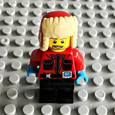 LEGO Minifigure - Red Hooded Parka Jacket w/ Fur Trim, Black Legs, Blue Hands